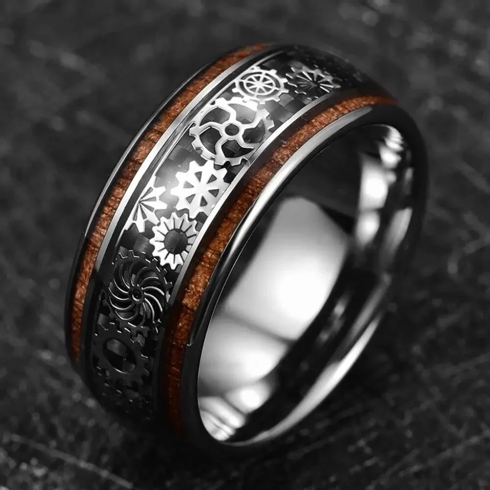 Wedding Band High Quality Men Ring Gear Wheel Wooden Formal Stylish Quality Ring